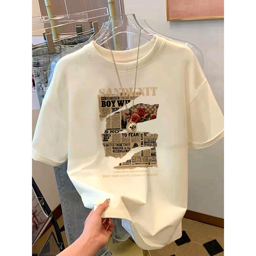

Dark gray pure cotton shoulder retro short-sleeved T-shirt women s 2025 summer new European product design loose top ins S