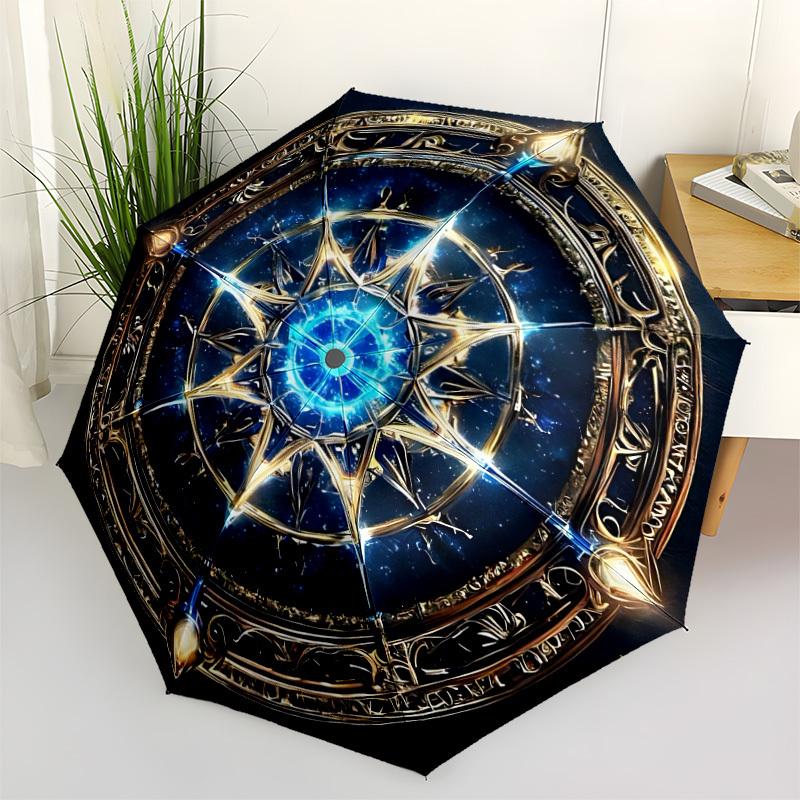 1pc Cosmic Portal Automatic Folding Umbrella with 8 Bones, 3-Fold Compact Umbrella, Compact Design On-the-Go Essential, casual outdoor acces