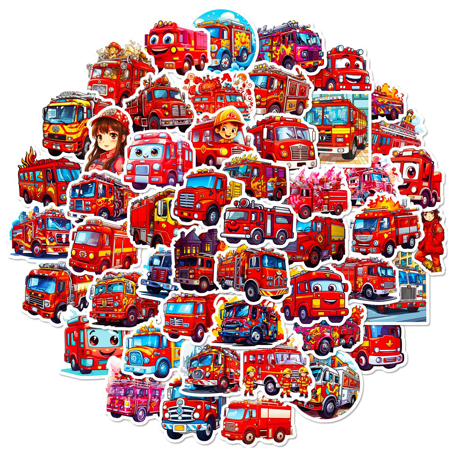 

50 Children s Cartoon Fire Truck Stickers for Kindergarten and Skateboard