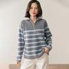 2026 Autumn Winter Women's Cashmere Half-High Collar Zipper Striped Knit Sweater