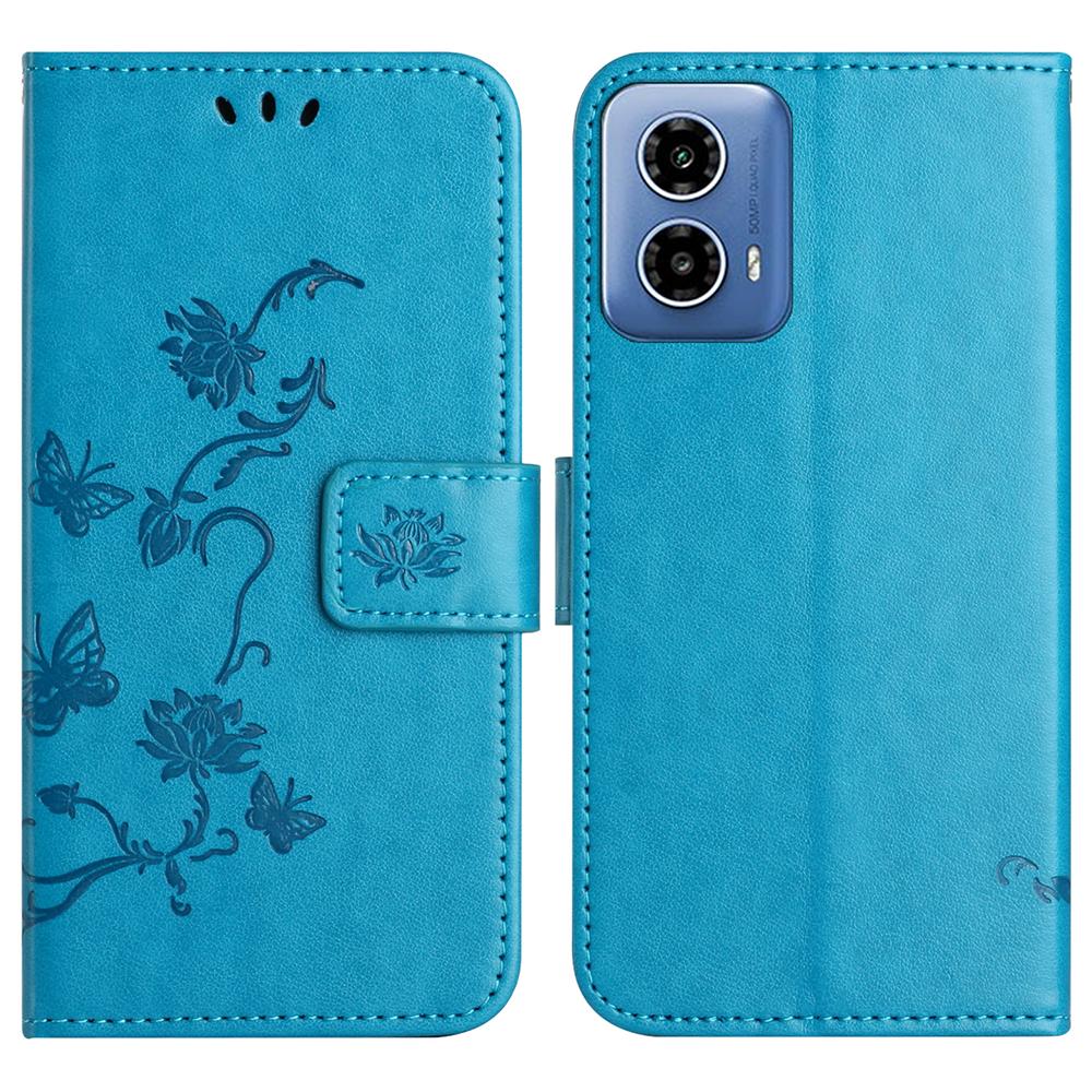 For Motorola Moto G35 5G Case Wallet Stand Imprinted Butterfly Flower PU Leather Phone Cover