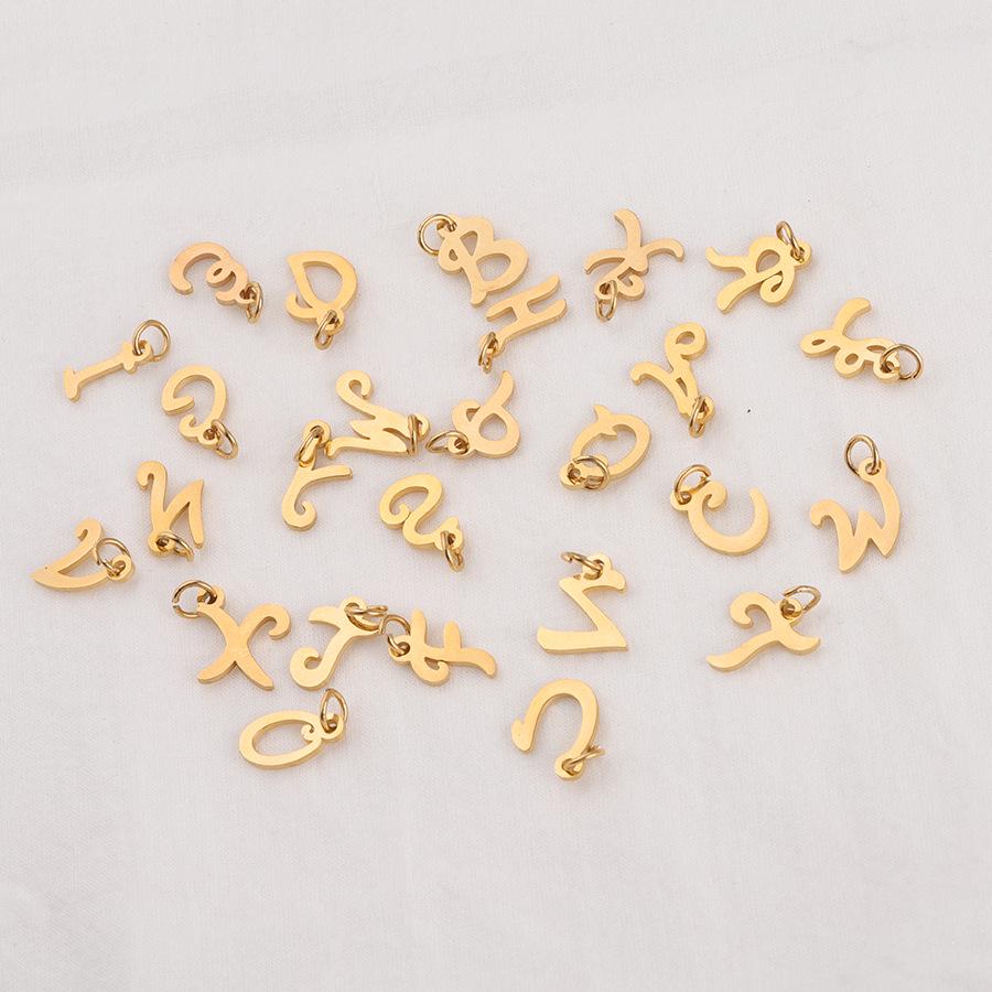 RUMNVNTY English Letter Pendants: Mirror Stainless Steel, 0.8*5mm Ring, 26 Letters Available