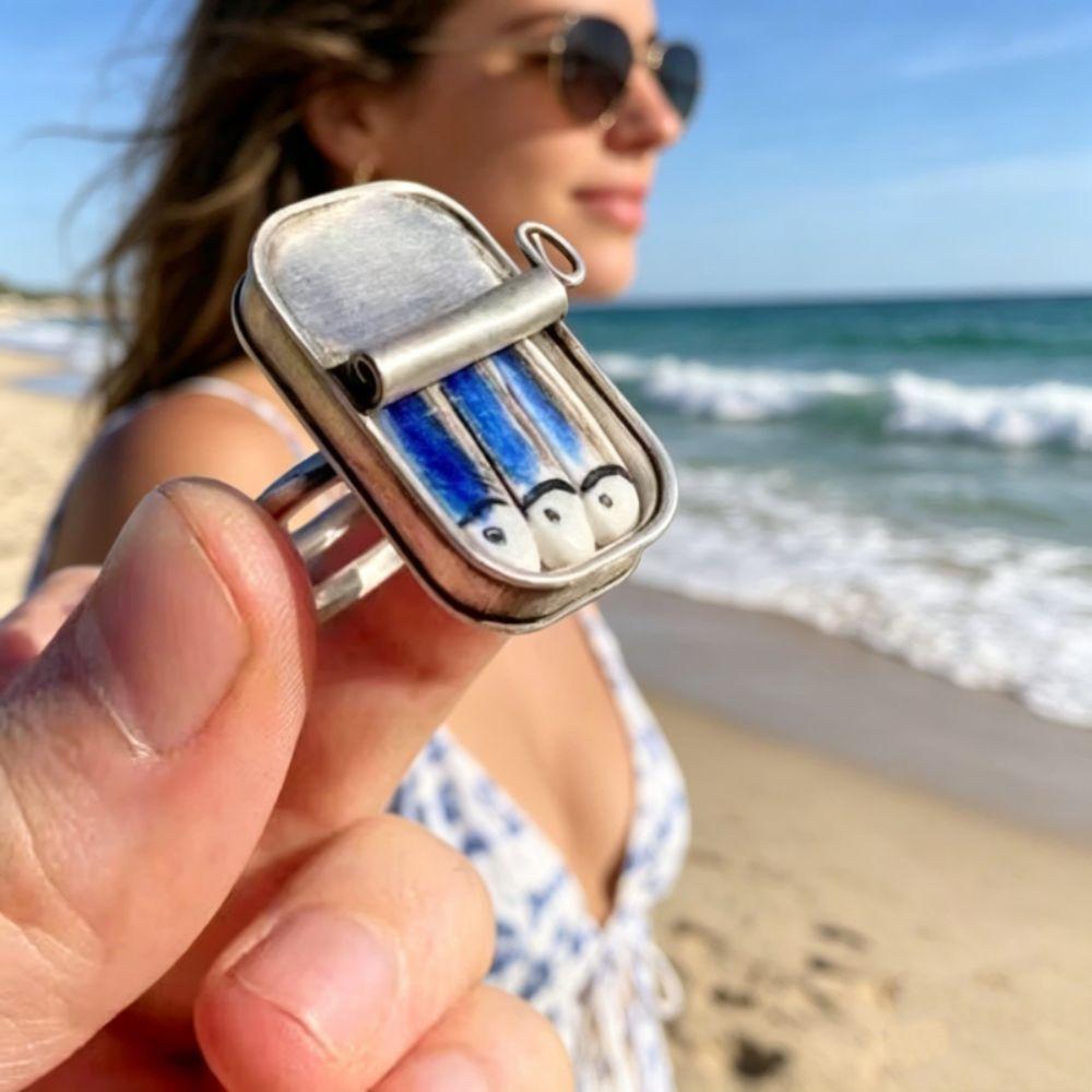 Unique Sardines Finger Ring Gold Silver Fun Rings Fashionable Sardine Can Rings  Women Men