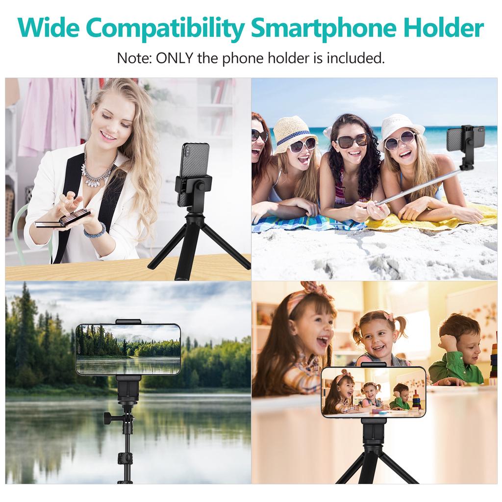 Smartphone Clamp Holder Phone Mount Adapter Phone Clip for Tripod Selfie Stick with Detachable Clamp 360 degrees