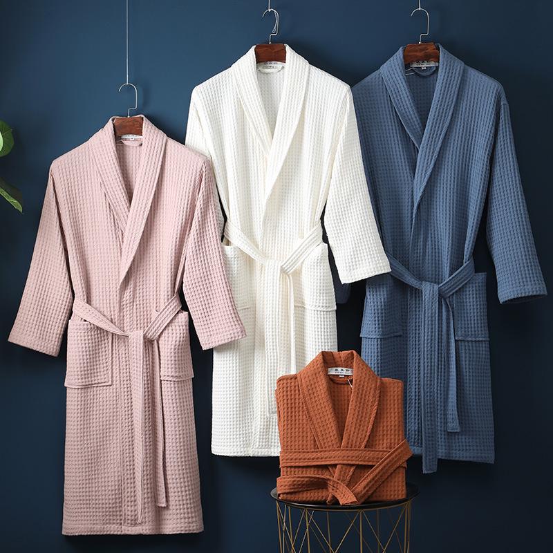

Pure Cotton Waffle Bathrobe - Long, Cozy, Unisex, Perfect for Spring & Autumn Extra Large рожевий