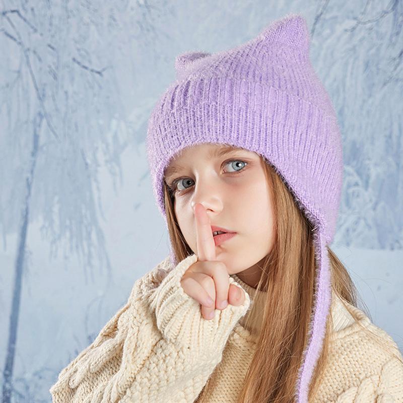 New Children Hats Cute Cat Ear Knitted Wool Hat Winter Boys Girls Babies Ear Protection Hoods Fashion Outdoor Warm Colorful Caps