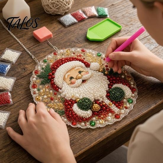 Home Art Activity Set Christmas Rhinestone Painting Kit, DIY Wreath Craft for Adults, Double Full Drill Accessory Sided Window Ornament, Acrylic