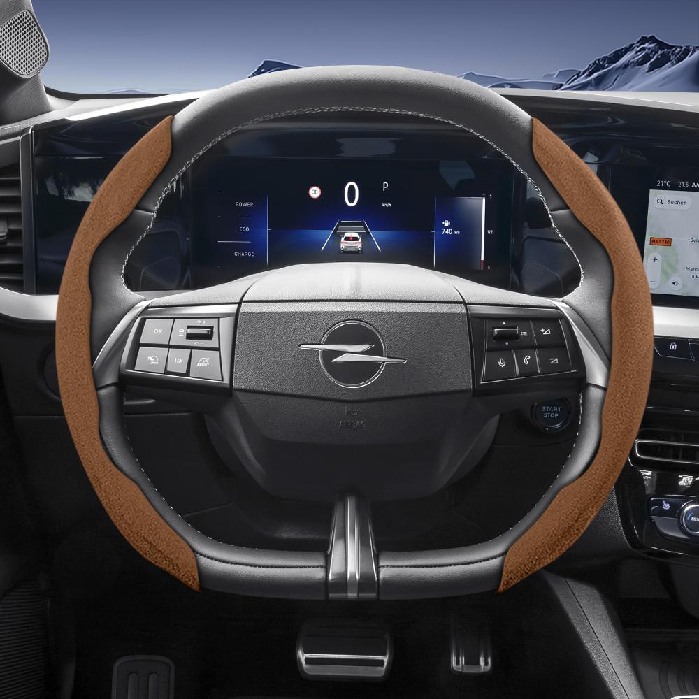 Suitable for Opel Sports Suede Steering Wheel Cover, Split Snap-On Anti-Slip Style, for Models Such As Corsa, Mokka, Astra, Grandland, Combo, Zafira, 