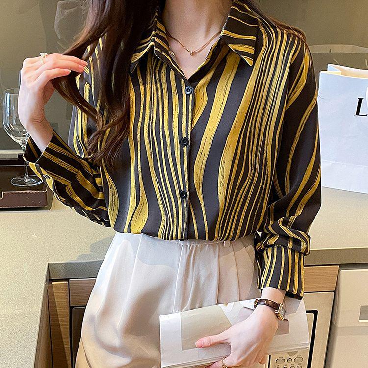 2025 French Striped Long-Sleeve Loose Shirt: Fashionable & Versatile Design
