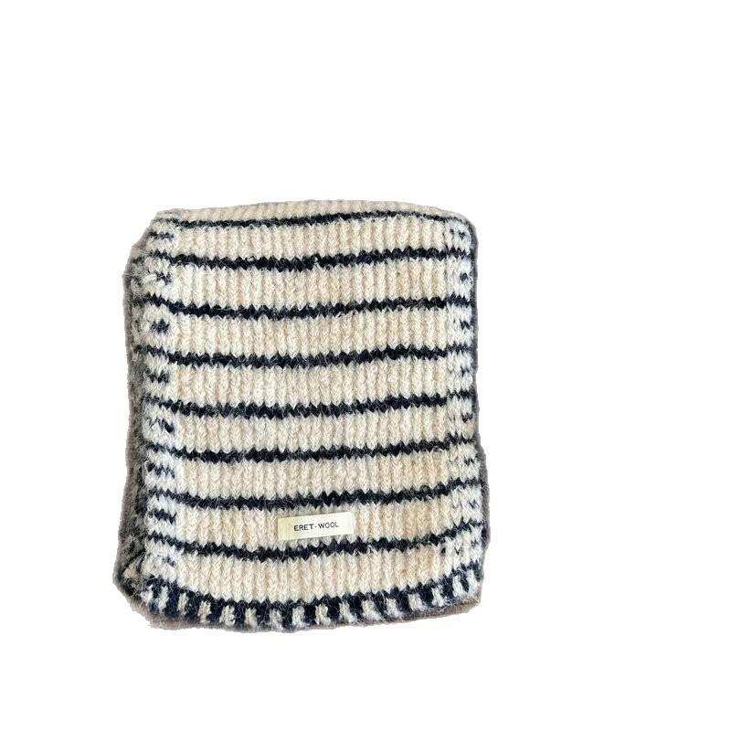 Korean version of striped two-color scarf for women's winter new versatile warmth including double-sided knitted wool scarf for students