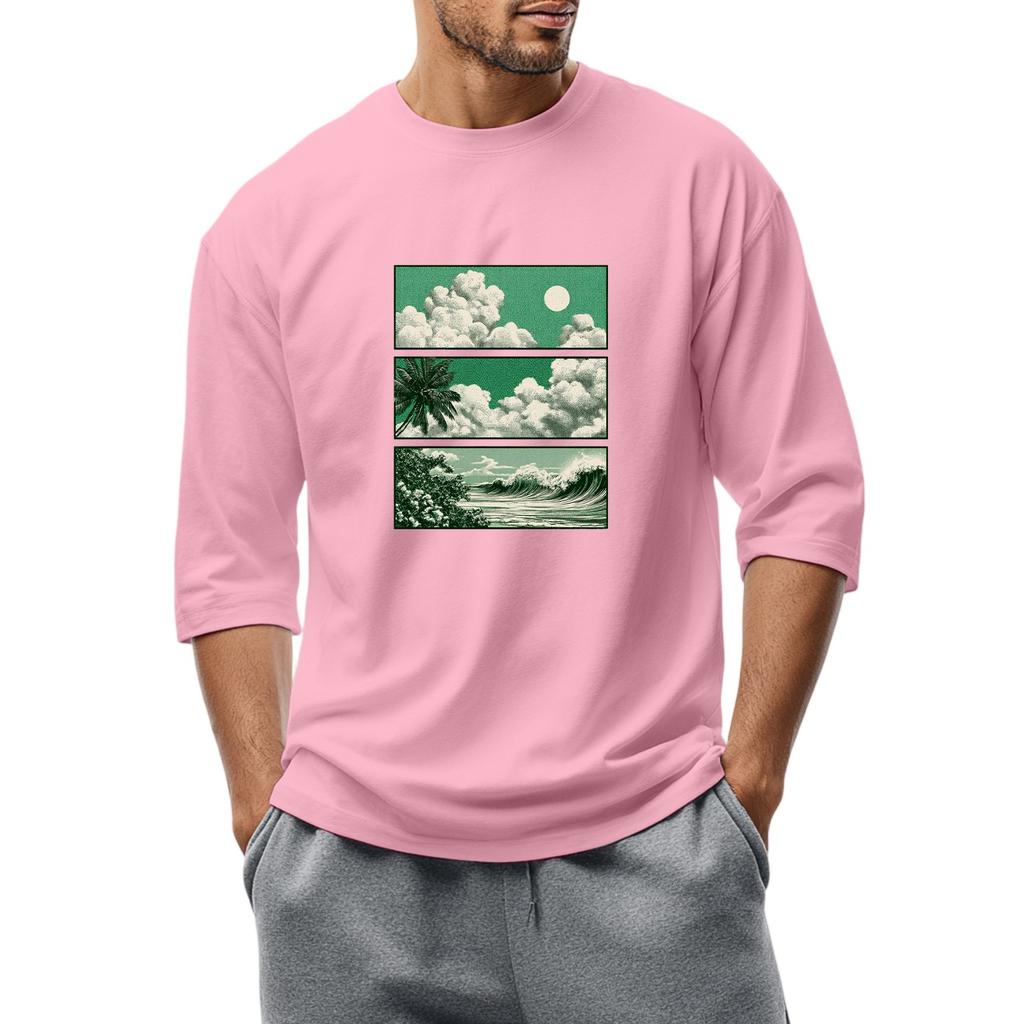 Men'S Round Neck Three-Quarters Sleeve Top Casual Fashion T-Shirt