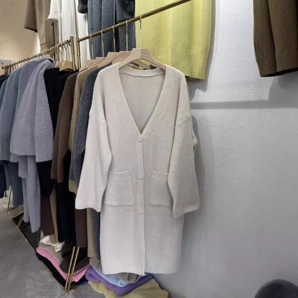 Pulover de lungime medie Cardigan Toamnă și iarnă pentru femei Jachetă în stil leneș Pulover peste genunchi Pulover din tricot largi Îmbrăcăminte exterioară
