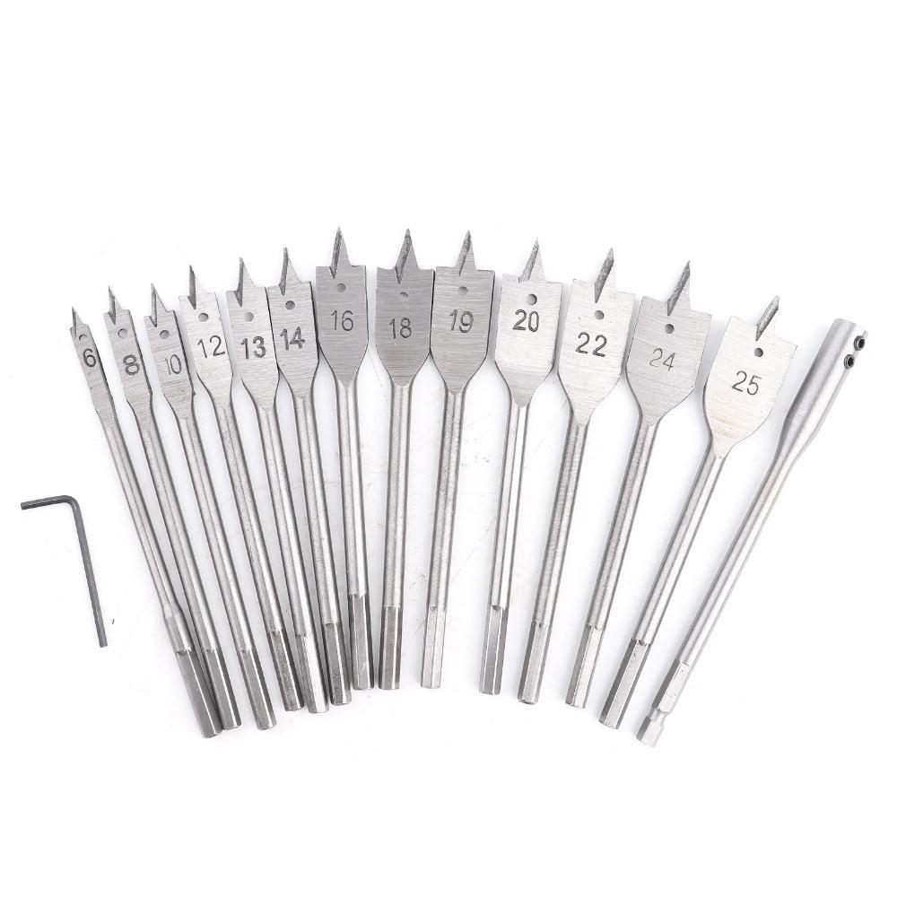 15pcs Carbon Steel Spade Drill Bit Set 6-25mm Wood Drill Bit Set Hex Shank Spade Bit Woodworking