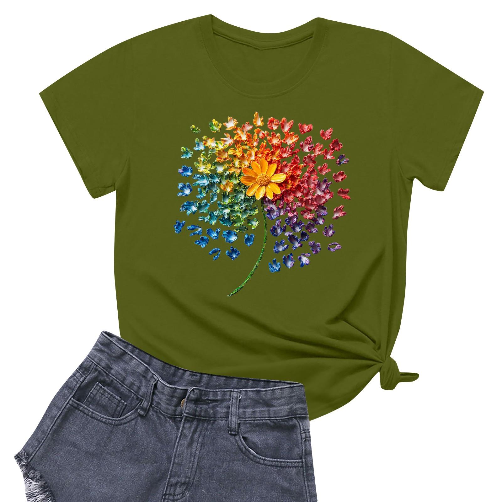 

Женская повседневная футболка с круглым вырезом и короткими рукавами с принтом L армия зеленый