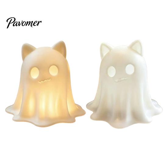 Gift for Cat Lovers 3D Printed Ghost Candle Holder, Spooky Figurine Small Halloween Party Prop with Warm Light Tabletop Home Decoration Miniature