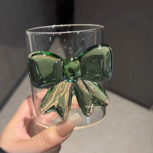 

1Pcs Pink Bow Knot Glass Cup Coffee Milk Fruit Cup Heat-resistant Glass Drinks Mug Cups 13oz 400m Lovely Cup 301-400ml зелений