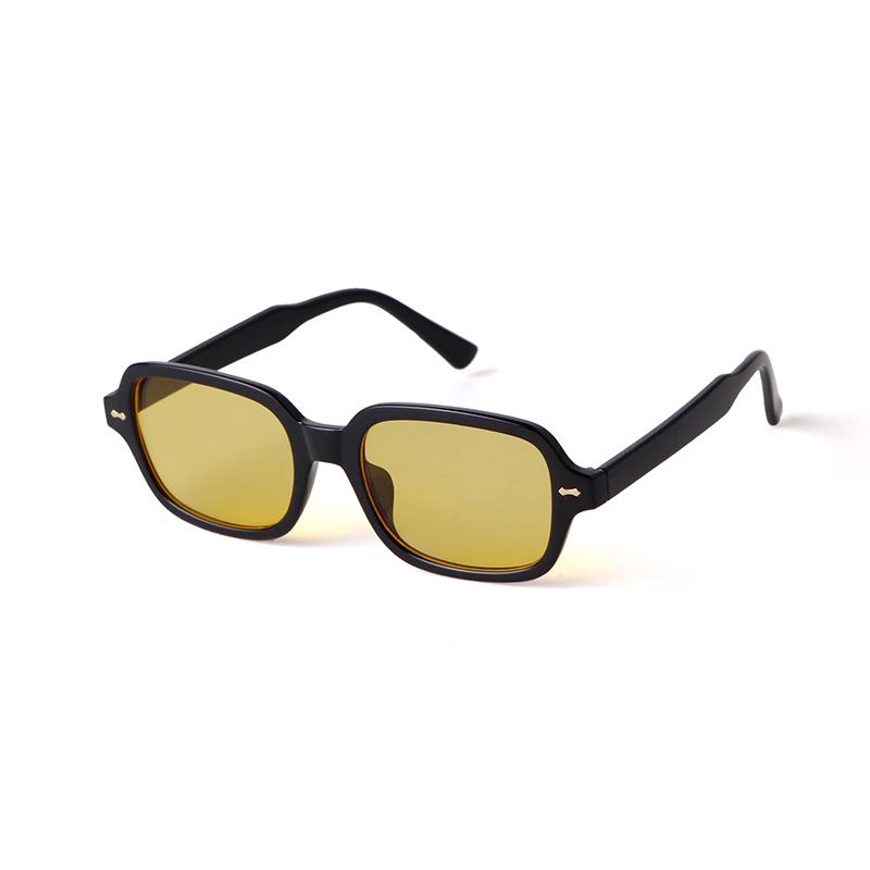 Vintage 90s Yellow Rectangle Sunglasses for Women Men Retro Square Sun Glasses with Rivets Designer Fashion S2160M