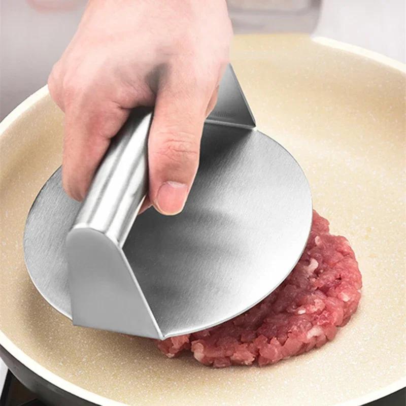 Burger Press Stainless Steel Non-Stick Meat Beef Grill Round Square Hamburger Smasher for Patty Maker Barbecue Cooking Supplies