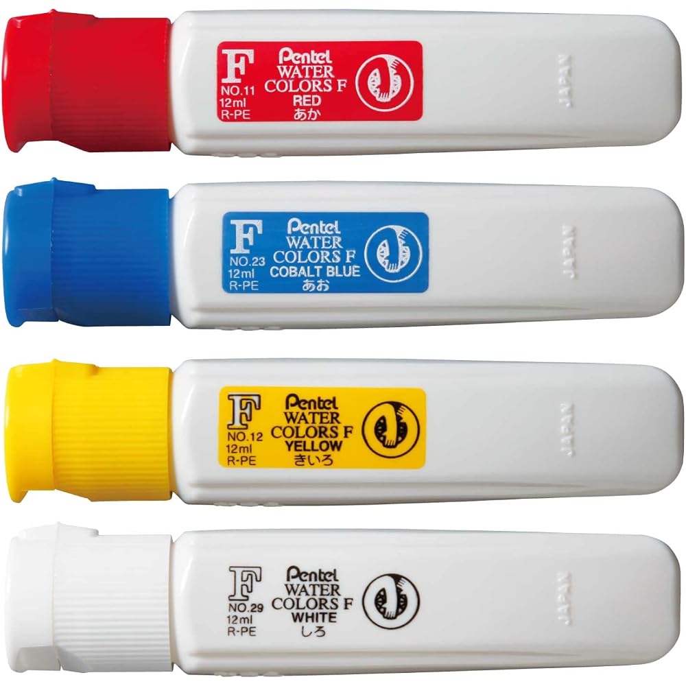 Pentel Paint 4 Color Set, 1 Red, Blue, Yellow, and White, 1 each AMZ-WFCT-4A