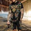 Summer Men's T-Shirt Set Gold Pattern 3D Print T-shirt Shorts 2-piece Set Elegant Casual Clothes Street Baroque T-shirt top