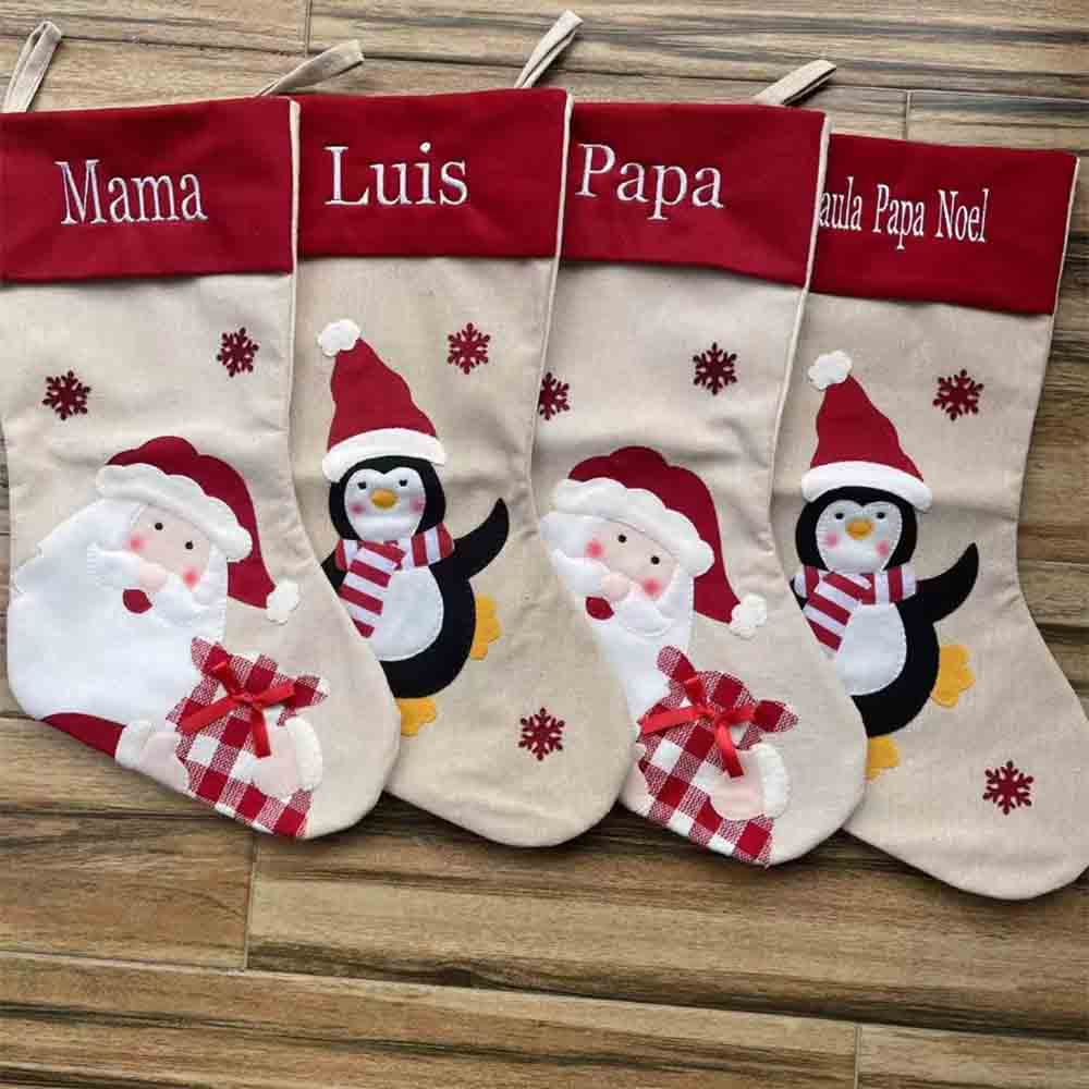 Customized Large Christmas Stocking Santa Snowman Candy Gift Socks Tree Ornament Decorations for Family Holiday Xmas Party Decor