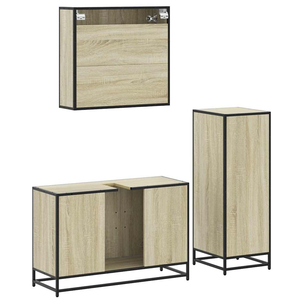 3 Piece Bathroom Furniture Set Sonoma Oak Particle Board