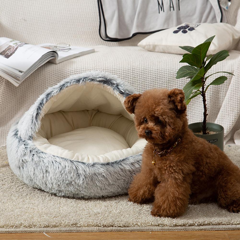 Round Plush Warm Dog Bed Mini Nest House Semi-enclosed Deep Sleep Pet Mat Cushion Blanket Sleeping Bag Puppy Kennel Accessories