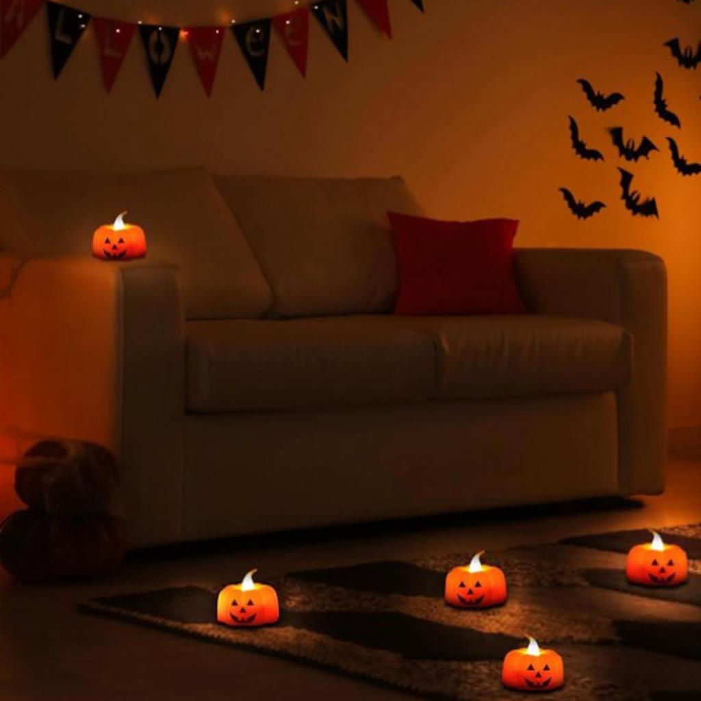24pcs LED Pumpkin Lights Ghost Face Spider Web Decor Home Decorations Electronic Flameless Pumpkin T
