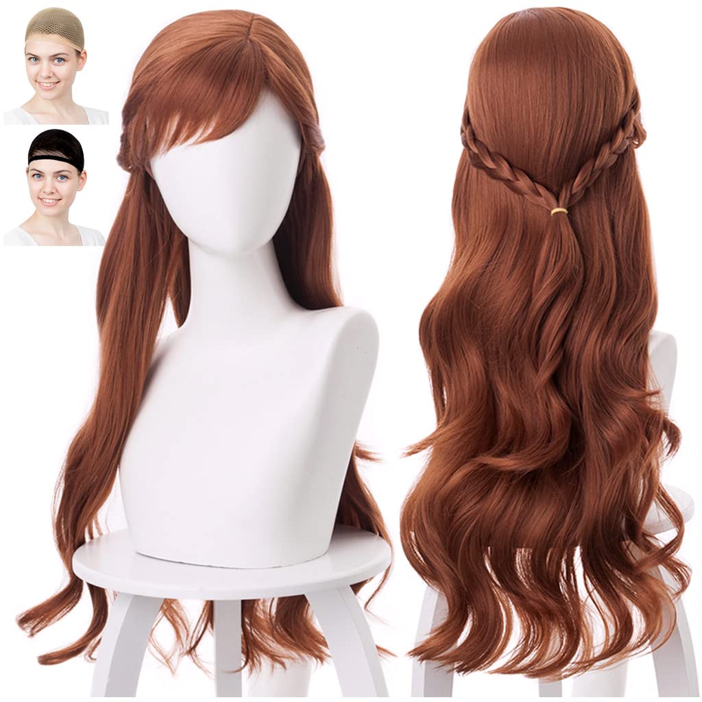 CaseEden Cosplay Wig, Long, 70cm, Braided, Heat-Resistant, Brown, Includes 2 Wig Nets