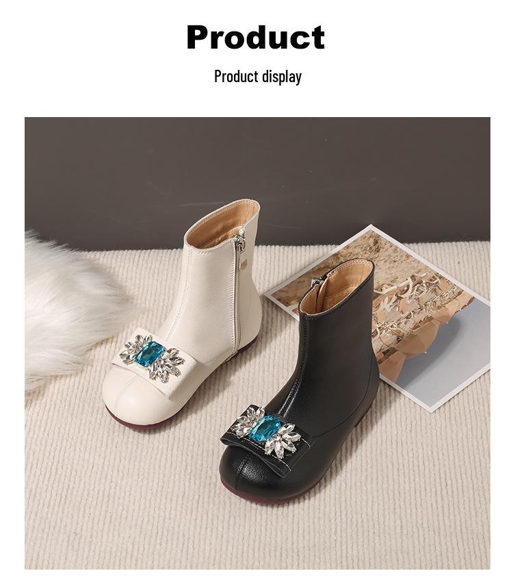 Autumn/Winter 2025 Korean Style Girls' Leather Princess Boots: Velvet-Lined, Soft Sole Short Boots