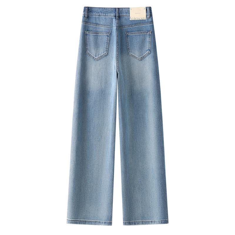 Sommer 2026 Dame Høy Midje Lys Blå Vide Ben Denim Jeans