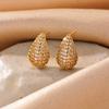 Luxury Water Droplets Leaf Stainless Steel Earring for Women 18K Gold-plated CZ Earring New Wedding Jewelry Festival Accessories