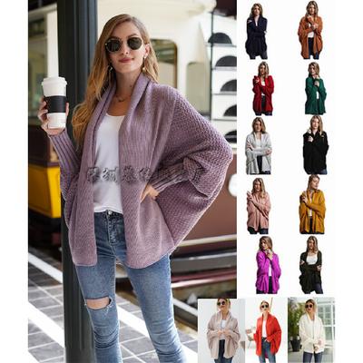 13 Color 2024 Autumn/Winter New Bat Sleeve Large Long Solid Color Knitted Cardigan Coat Women'S Sweater