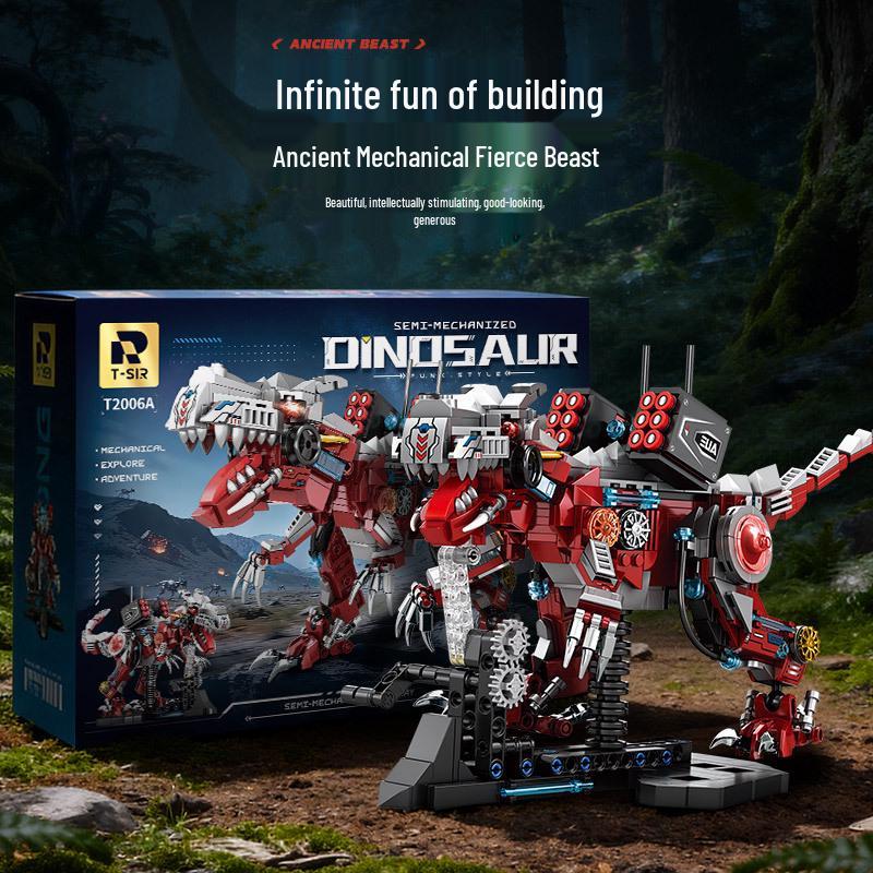 Electric Tyrannosaurus Rex Mechanical Dinosaur Building Blocks - Educational Toy for Boys