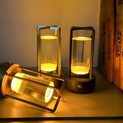 1pc Rechargeable Crystal Table Lamp, 2000 Mah LED Retro Table Lamp, Cordless LED Table Lamp, Outdoor Camping Atmosphere Night Light, Crystal Lamp