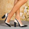 Chunky Heel Patent Leather Pointed Toe Low-Cut High Heels for Women's Large Sizes 41-43