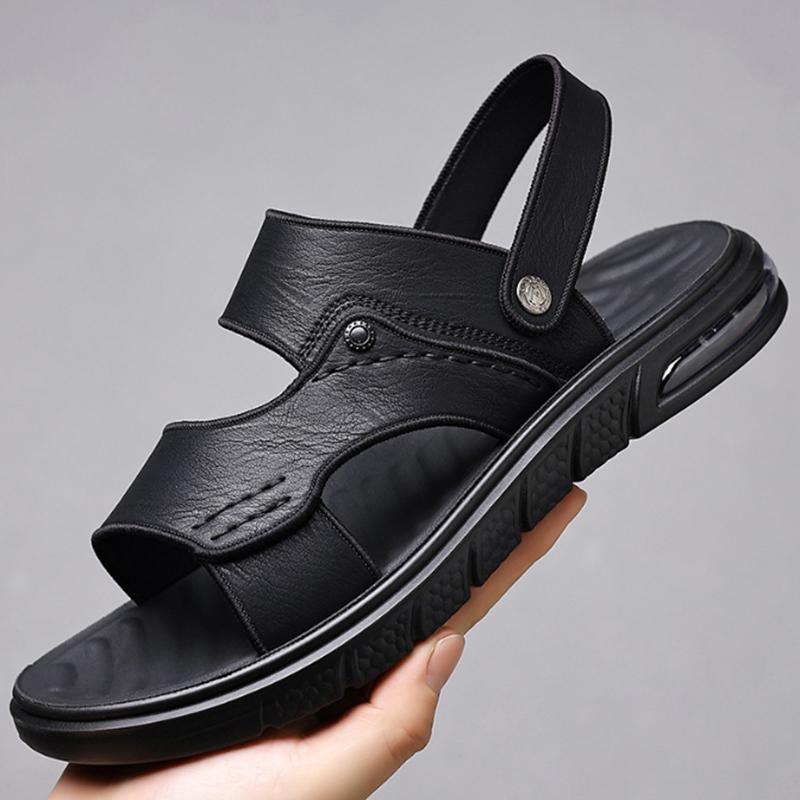 Mode Sommer Herren Luftkissen Lässige Weiche Sohle Hausschuhe Offene Zehen Leder Atmungsaktiv Wasserdicht Rutschfest Slipper