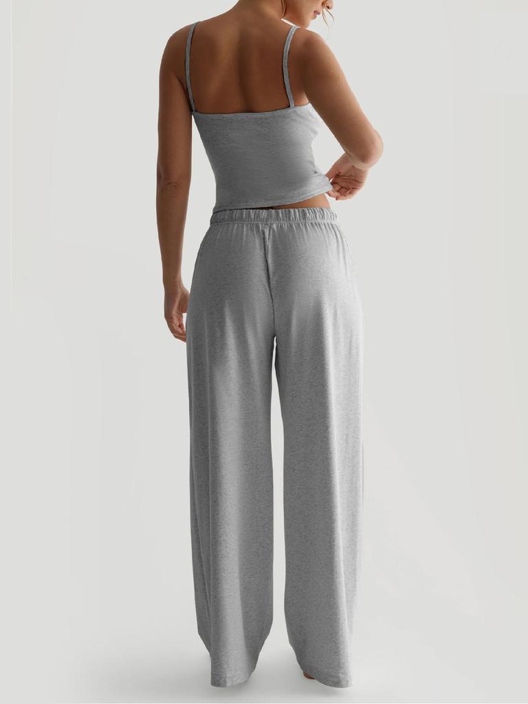 Summer Camisole Crop Top Long Pants Casual Wide Leg Pants Lazy Style Set For Women
