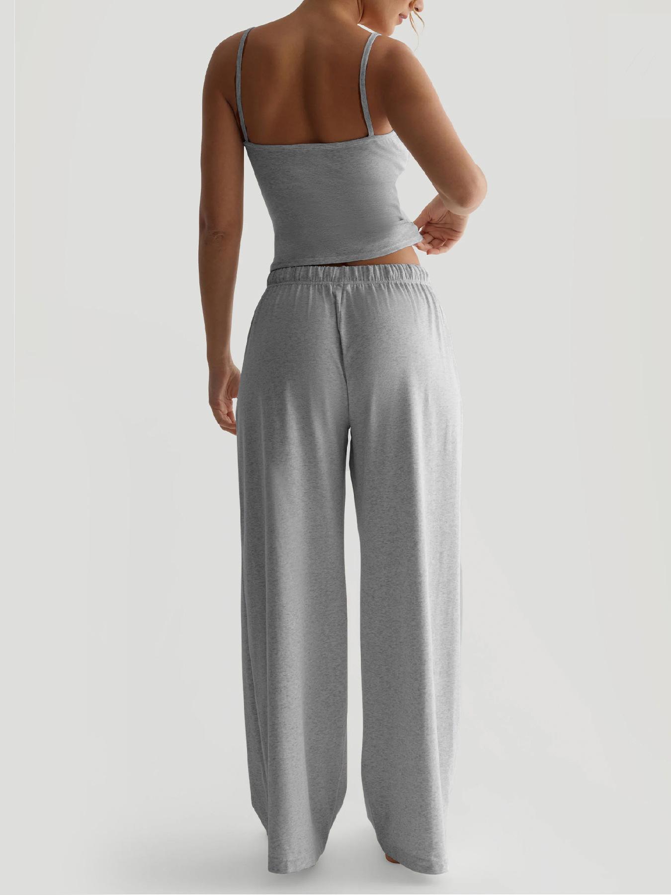 

Summer Camisole Crop Top Long Pants Casual Wide Leg Pants Lazy Style Set For Women XL світло-сірого кольору