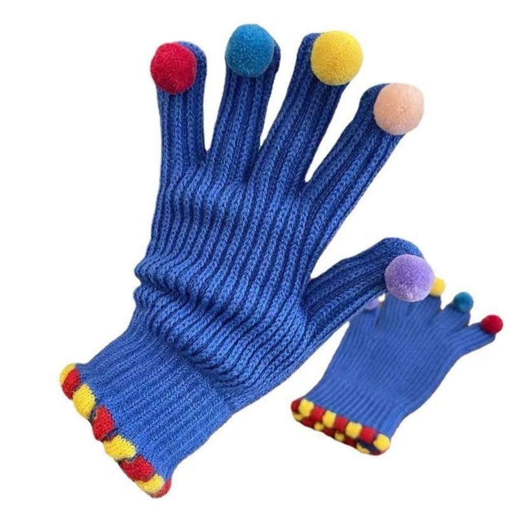 Warm Candy Pom Pom Knit Gloves Cycling Touchscreen Full Finger Gloves Riding