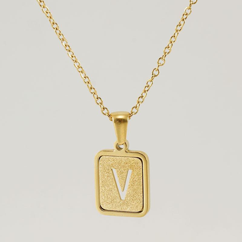26-Letter Gold Sand Pendant Necklace for Women: Summer Collection, European/American Style, Titanium Steel, and 18K Stainless Steel Clavicle Chain.
