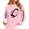 Women's Long Sleeve Round Neck Sweatshirt with Football Heart Both Sleeves, Trendy Casual Pullover