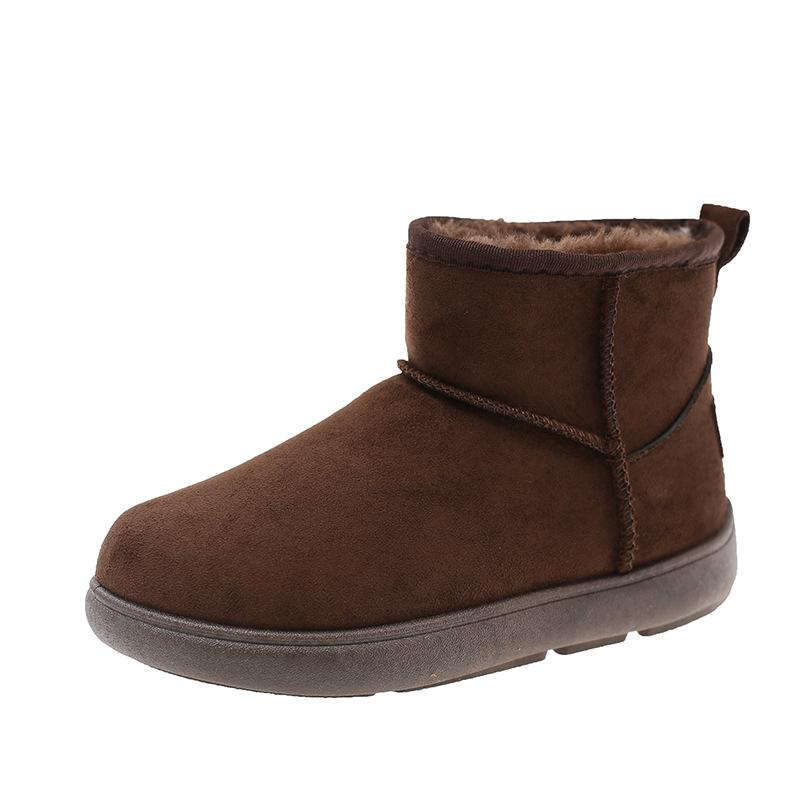 2025 autumn and winter new suede non-slip snow boots, velvet warm feet, short flat-bottomed casual women's cotton shoes