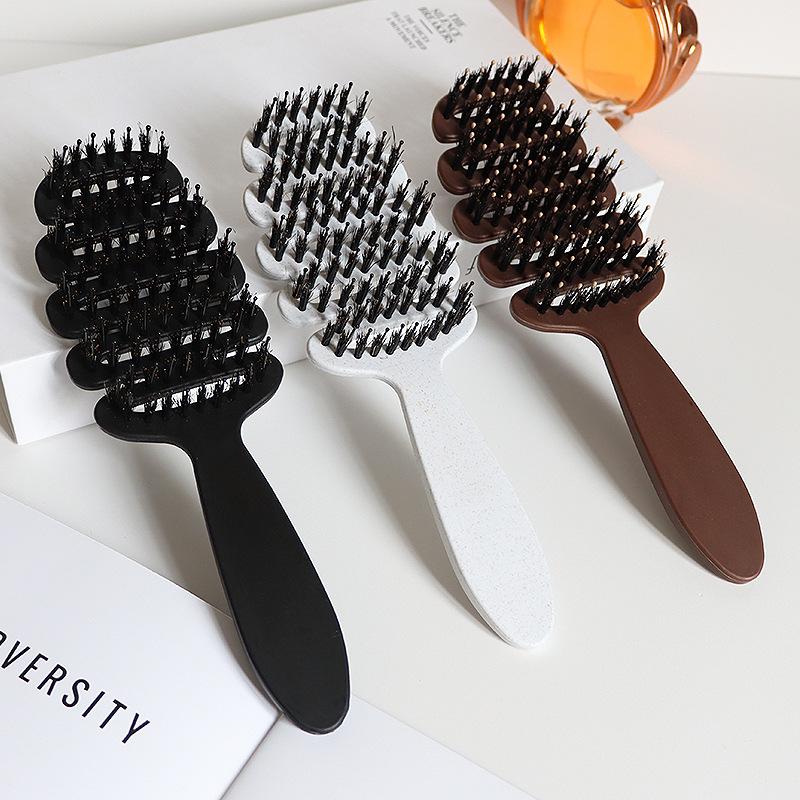 Volumizing Boar Bristle Hair Brush,Smoothing Dual-Style Hair Brush with Fluff-Up
