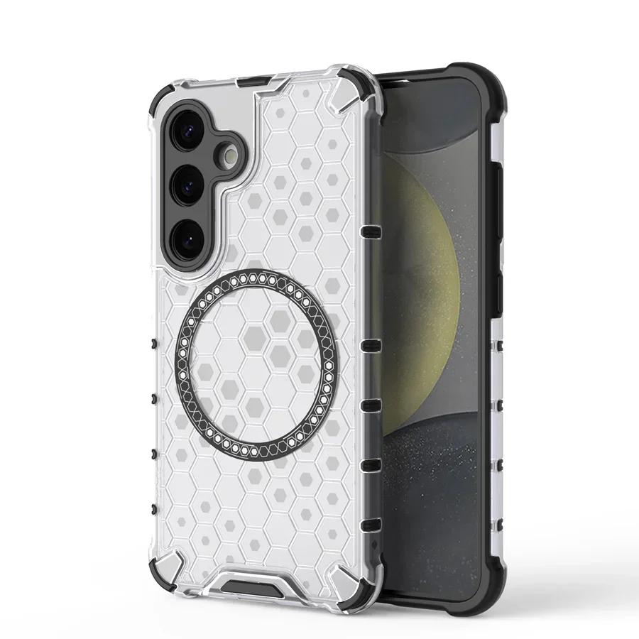 2 in1 Full Shockproof Magsafe Wireless Charging Case For Samsung Galaxy S24 S23 Ultra Plus A35 A55 S23FE Translucent Armor Cover
