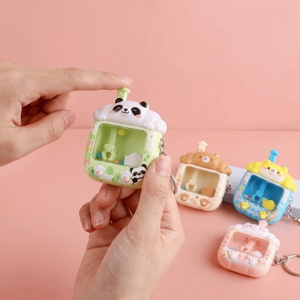 Plastic Mini Claw Machine Keychain Little Panda Funny Finger Toys Car Key Chains