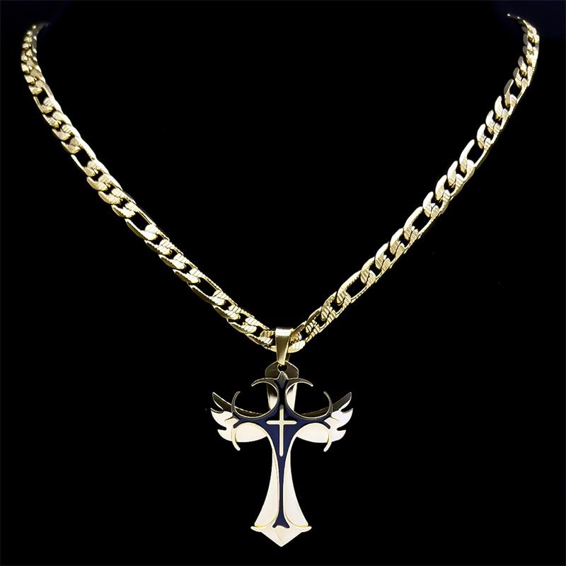 Erkekler İçin Çok Katmanlı Hristiyan Haç Kolye Hip Hop Paslanmaz Çelik Altın Renkli Çarmıh Kolyeler Erkek Takı Hediyeleri