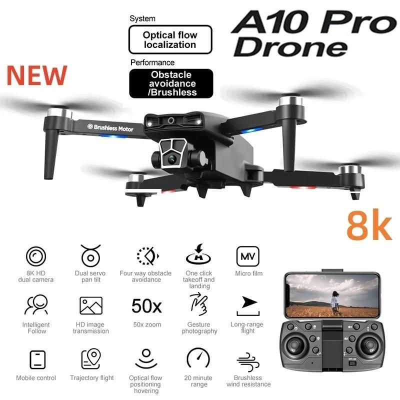 New A10 Pro Mini Drone Profesional 8K Duel HD Camera Fly 25Min Obstacle Avoidance Brushless Foldable 5G WIFI Quadcopter Optical Flow RC UAV
