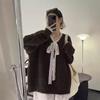 Premium sense v-neck long-sleeved knitted pullover sweater women's autumn and winter new soft waxy lace lazy wind knitted sweater