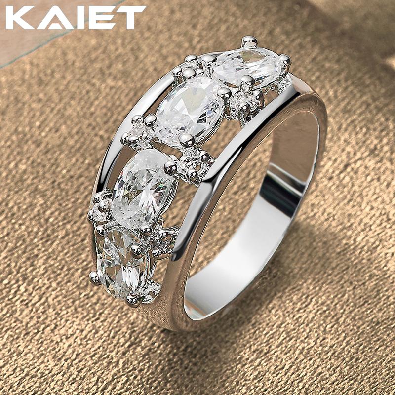 925 Silver Four Round Crystals 7-10 Ring For Women Fashion Accessories Jewelry